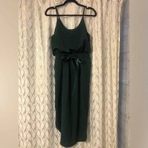 Shein dark green blouson midi dress with curved hem & elastic waist, sz L